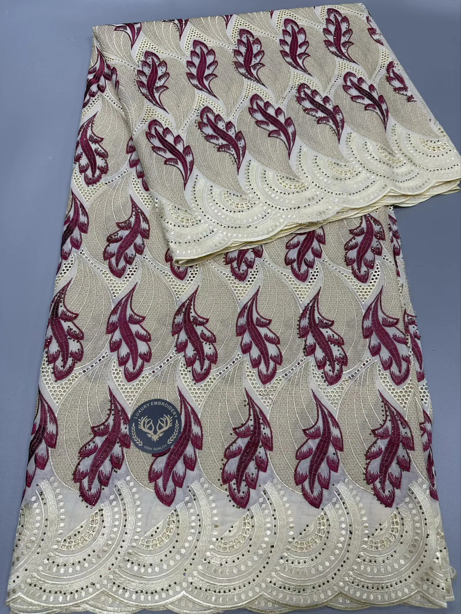 

2025 африканский нигерийский тюль, кружевная ткань для шитья платья, высокое качество, дамасский хлопок, чистая вышивка, свадебная вечеринка, hz1381 5 ярдов