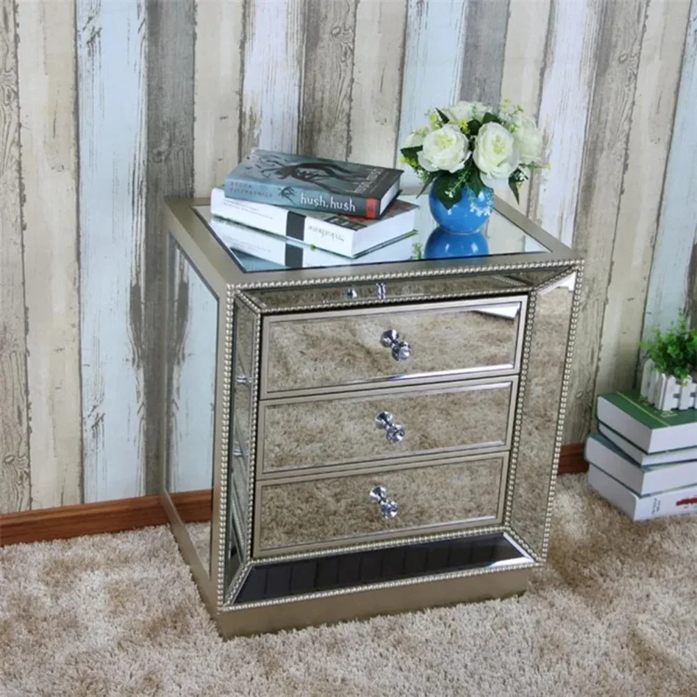 

Оптовая продажа, современный простой приставной столик с серебряным зеркалом на заказ, роскошная мебель для спальни из дерева высокого качества для домашнего использования