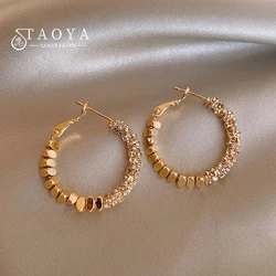 Light Luxury Design Metal Bean Splice Zircon Inlaid Hoop Earrings for 2025 New Fashion Jewelry Women's Exquisite Ear Accessories
