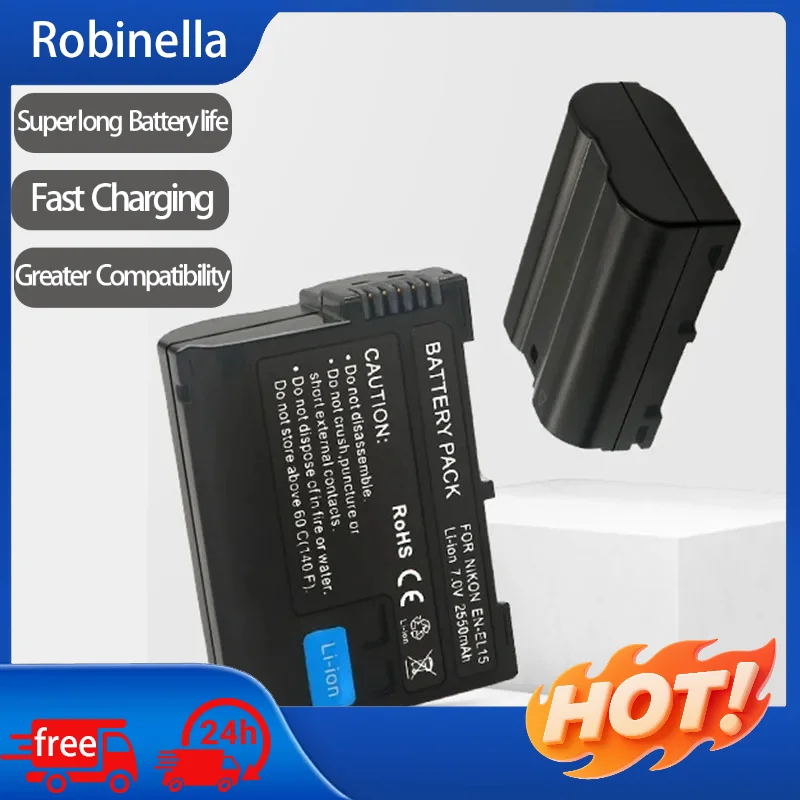 2800mAh High Capacity EN-EL15 Rechargeable Battery Long Lasting Fast Charging for Nikon Z5 Z6 Z7 D7500 D850 Camera