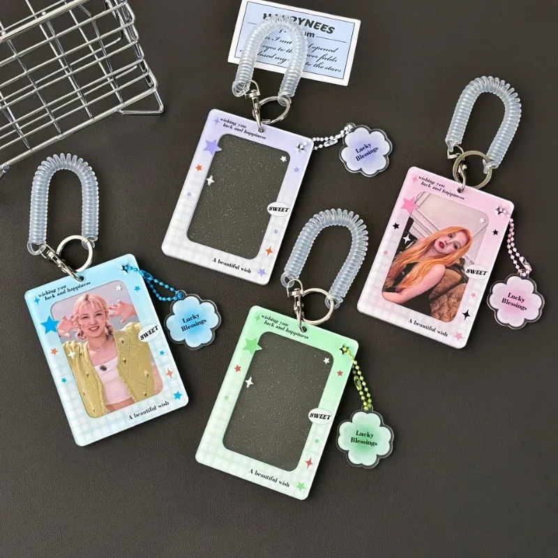 Ins Four-leaf Clover Transparent Flash Powder Acrylic Small Card Card Card Brick Small Card Document Card Film Card Sleeve