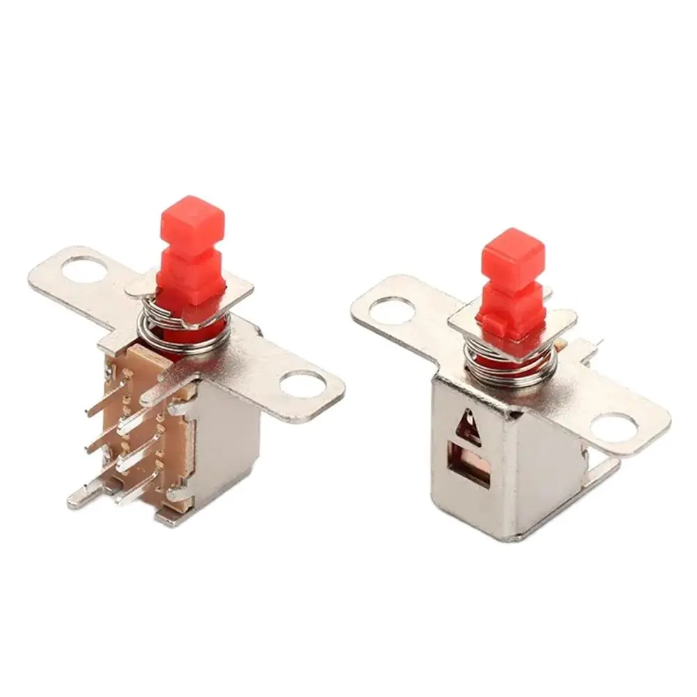 1-5Pcs A03-08 6Pin TV PS22F24 Power Switch With Spring Self-locking Unlocked Red DC 12V 50MA Unidirection Push-button Switch