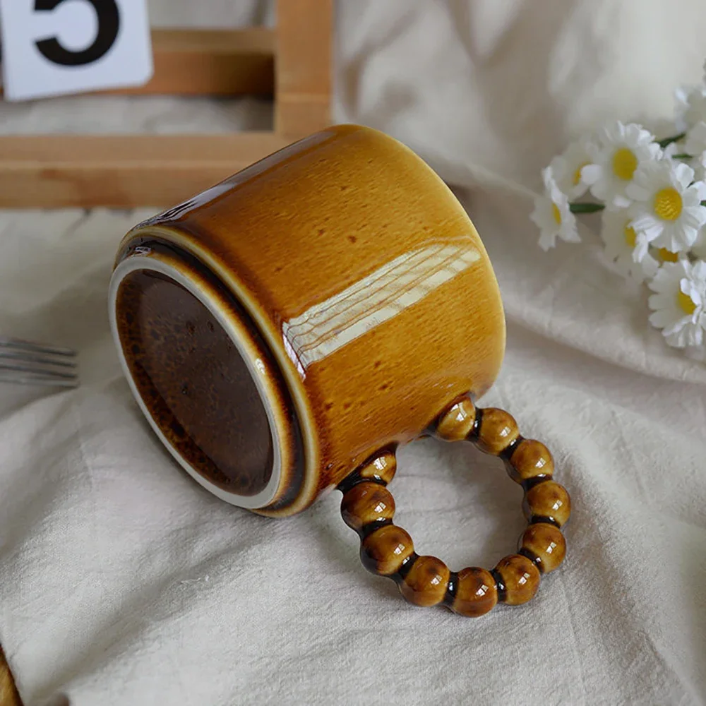 Creative Ins Pearl Shape Handgrip Porcelain Mug Cups Light Luxury Ceramic 210ml Homehold Drinkware Milk Coffe Water Mugs