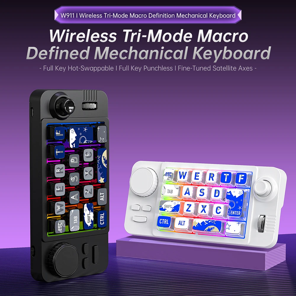 

MKESPN W911 Мини-механическая клавиатура, трехрежимная RGB-макропрограммирование, горячая замена, 22 клавиши, геймерская клавиатура с объемом, прокруткой Jostic