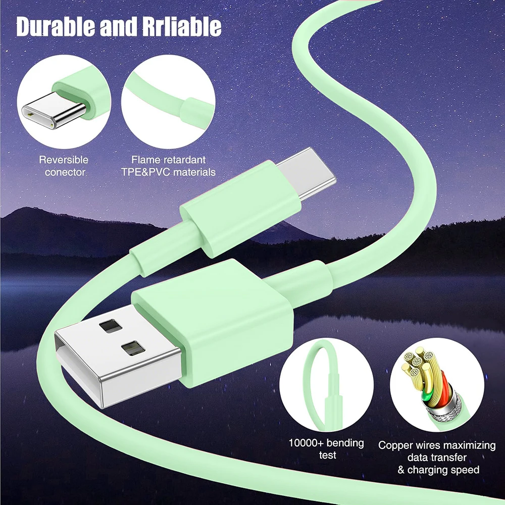 USB A to Type C Multi Color Cable Fast Charging Data Cable For Huawei Samsung Xiaomi Android Typec Mobile Phone Data Line 1M2M3M