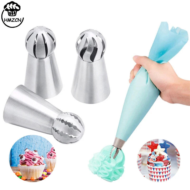 New Cupcake Stainless Steel Sphere Ball Shape Icing Piping Nozzles Pastry Cream Tips Flower Torch Pastry Tube Decoration Tools