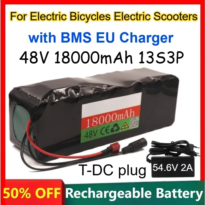 

48V 18000mAh 13S3P 18650 Lithium-ion Battery for Electric Bicycles Electric Scooters Rechargeable Batteries with BMS EU Charger