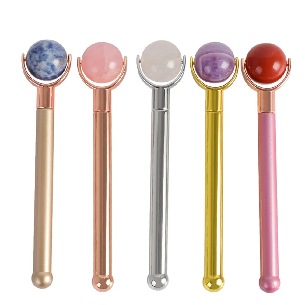 Facial Massage Roller Rolling Head Rose Gold Metal Handle Handmade Skin Care Tool for Anti Aging Depuffing Relaxation - view 5