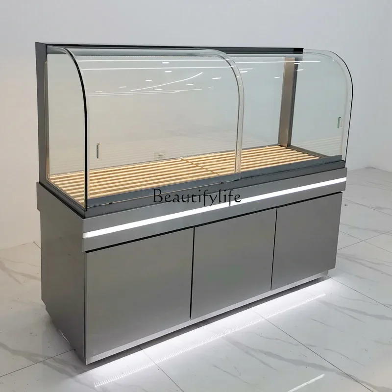 

New Stainless Steel Titanium-Plated Bread Counter Zhongdao Marble Supermarket Display Cabinet