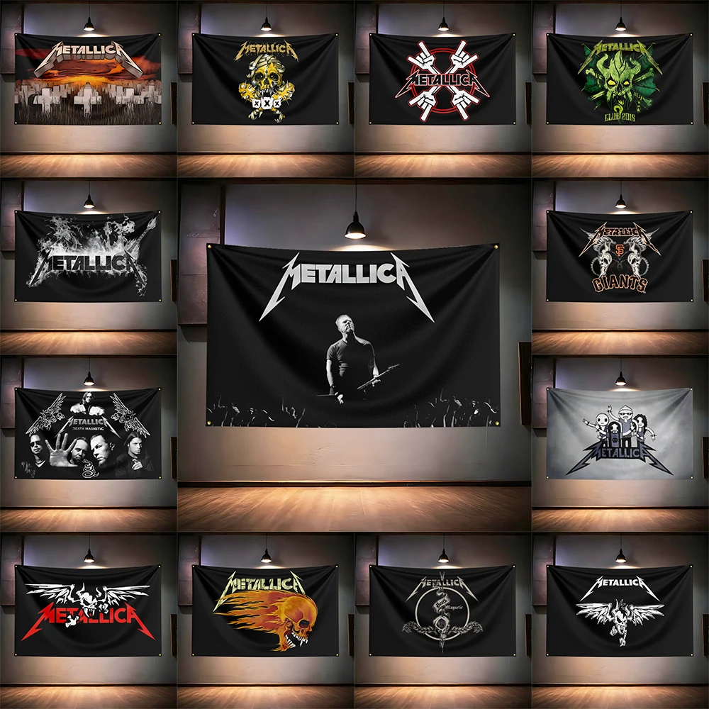 Rock Music Flag  for Metallica Fans Banner HD Print Brass Grommet Garage Bedroom Living Room Dorm Wall Decor Tapestry