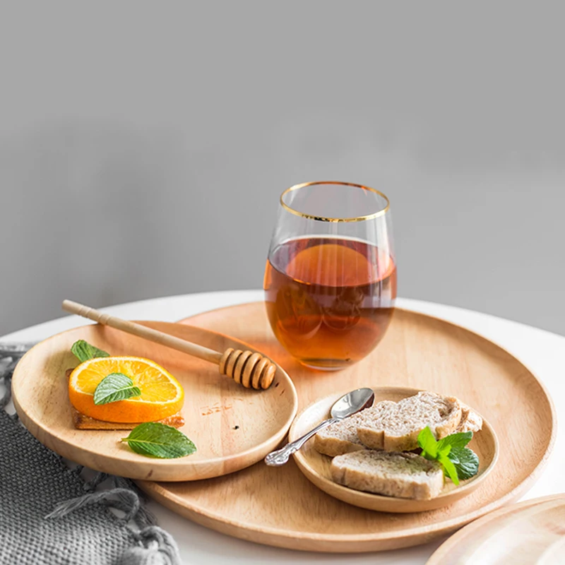 

Rubber wood Round Japanese style dinner plate beef steak fruit Snacks tray tea Restaurant storage Solid plates