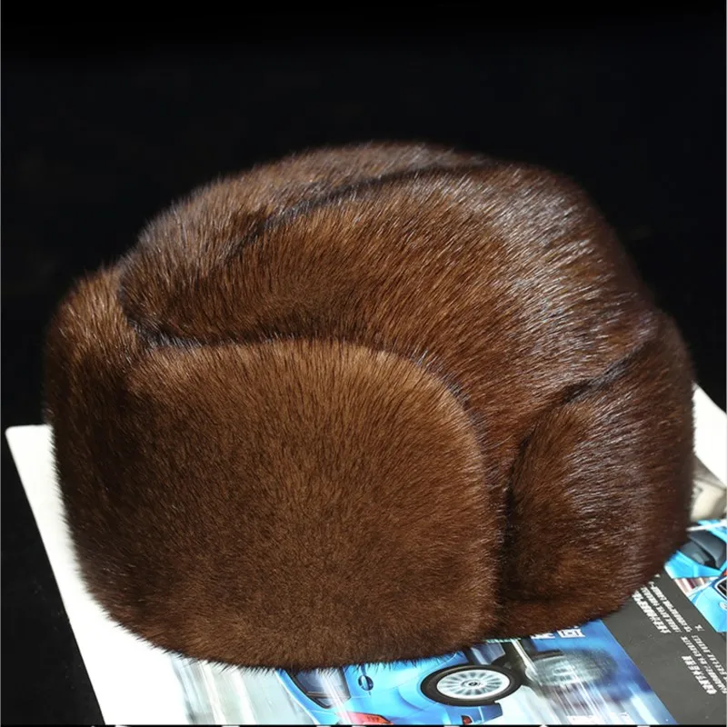 Leather men's real fur new old man cotton thick warm hat