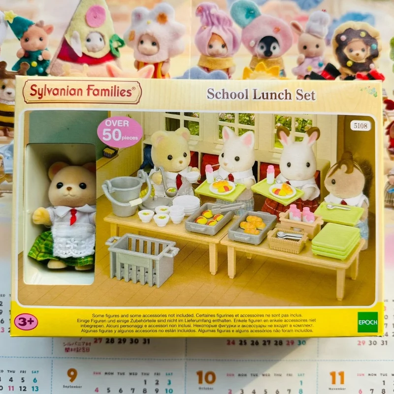 Original Sylvanian Anime Figures School Lunch Set Families Moon Castle Series Toy Automotive Decoration Pvc Birthday Toy Gift