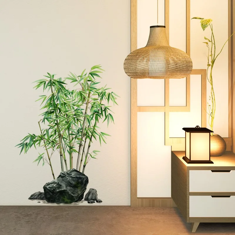 Self-Adhesive Bamboo Wall Sticker Vinyl Decal for Living Room Bedroom Home Decor - Green Bamboo Pattern