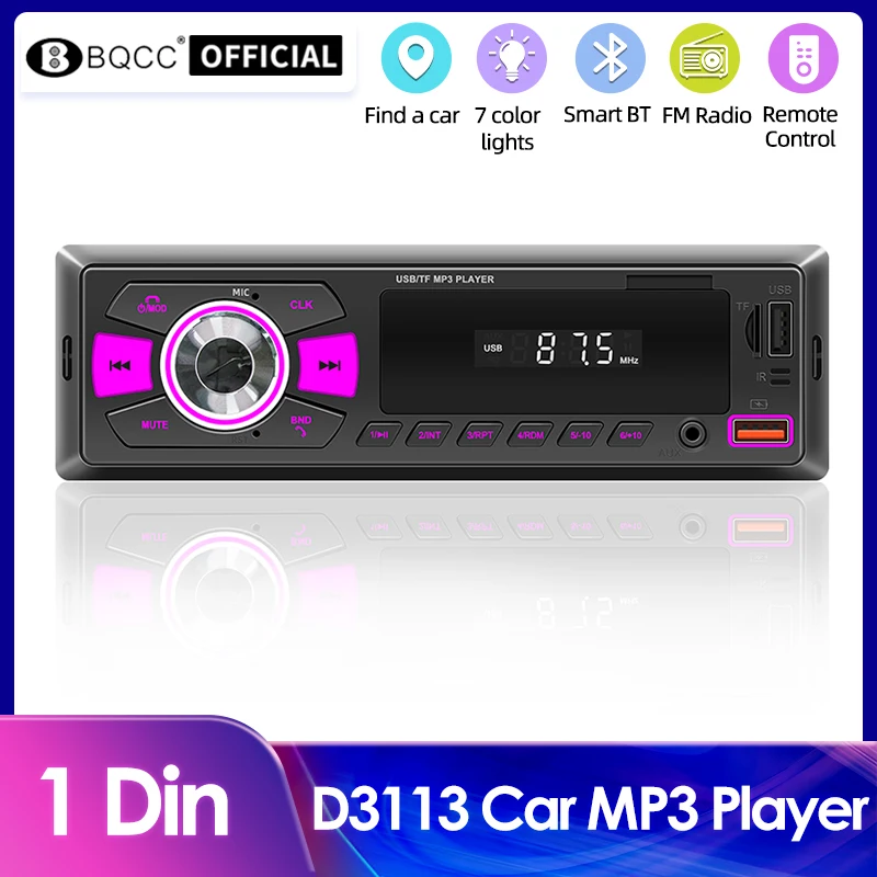 

BQCC 1 Din Car Radio MP3 Player Tape Recorder Bluetooth Multimedia FM Audio Stereo Receiver Music USB/SD In Dash AUX Input