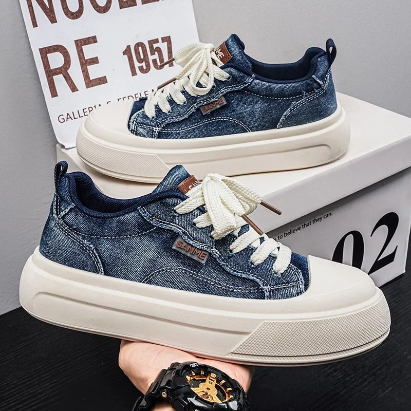 2026 Men Low Top Platform Canvas Shoes Spring New Trendy Men's Sneakers Outdoor Breathable No Slip Daily Male Casual Board Shoes