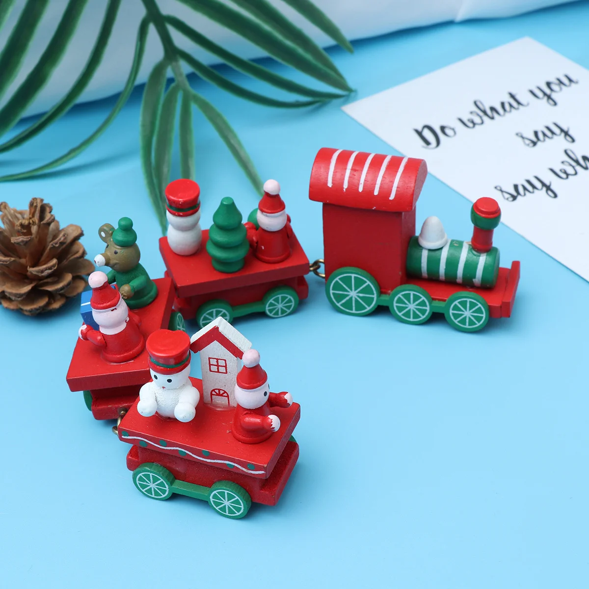 

Charming Red Wooden Mini Train Pendant Ornament Natural Material Non Fading Christmas Tree Decoration for Home Office Store