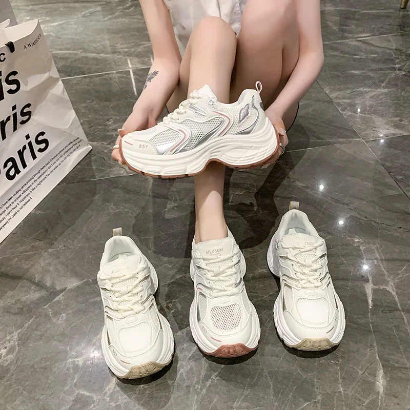 Adult Female Sneakers Network Surface Breathable Daddy Shoes Women Spring and Summer Thick Sole Increase Casual Sports Shoes