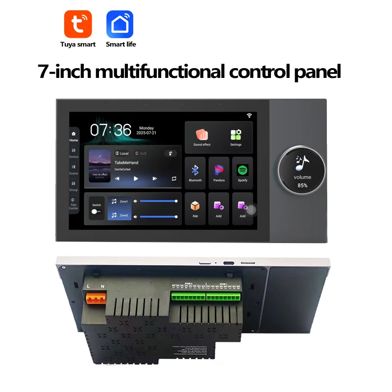 

7 inch TUYA Smart Audio System touch screen wall amplifier built in ZIGBEE Gateway Bluetooths music player Android 11 Controller