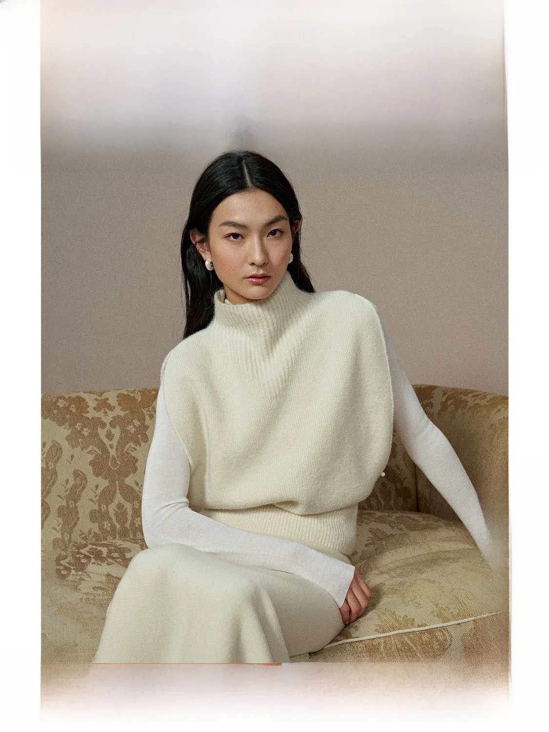 

High Collar Knitted Alpaca Wool Vest Waist Cinched Layering Winter New Sle Casual Faion Women's Sweater Thiened No Sve