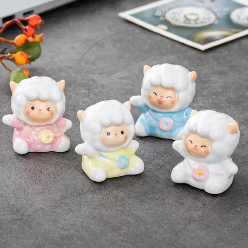 Mini Ceramic Sheep Figurines Kawaii Cute Cartoon Design Eco-Friendly Glaze for Home Desk Office Decor Kids Gift