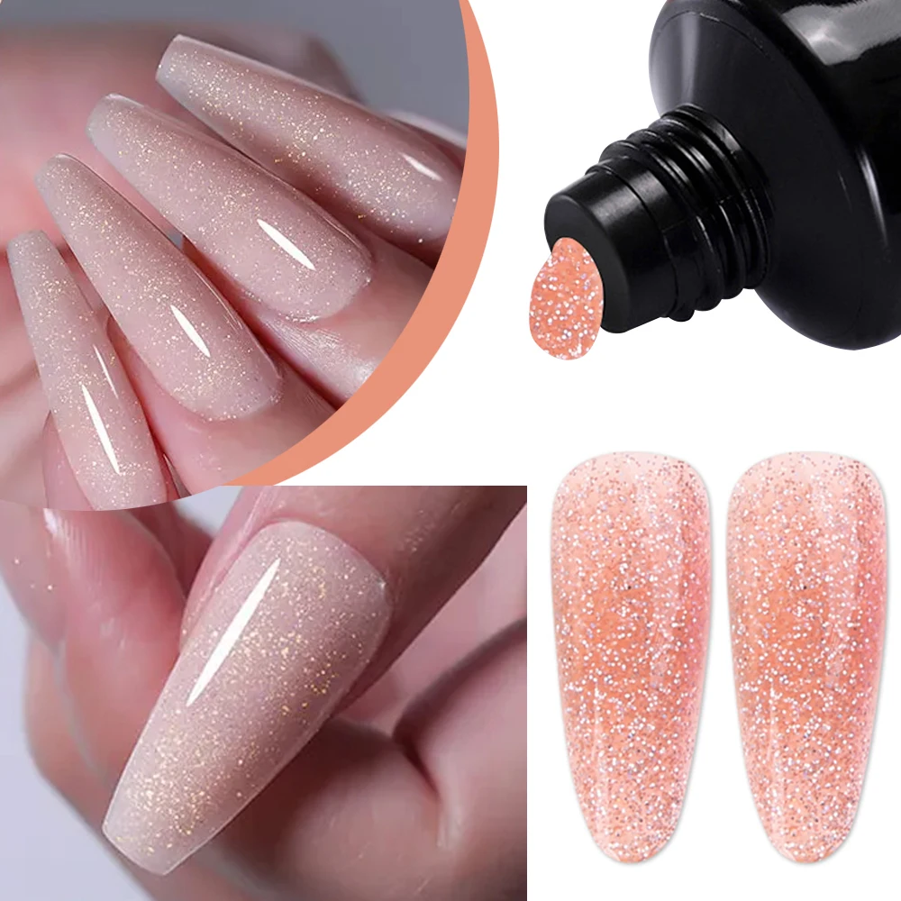 Gel de extensão rápida Gold Glitter, rosa claro, Aurora espumante para manicure de primavera, polonês de gel cristal acrílico poli, 15ml