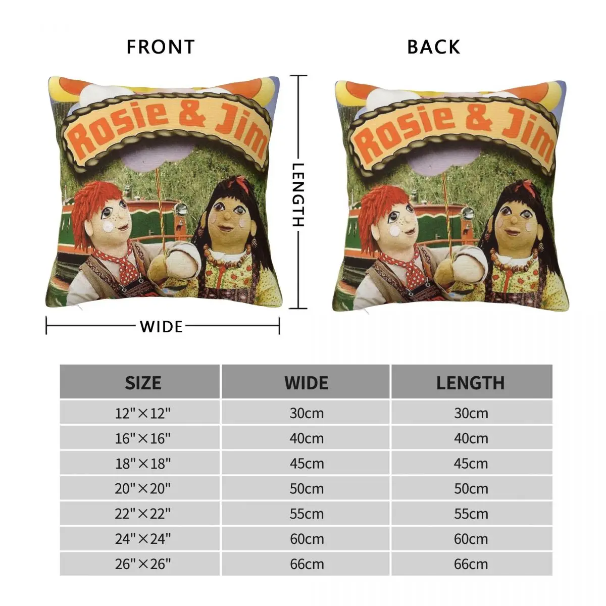 Rosie And Jim Square Pillowcase Polyester Linen Velvet Pattern Zip Decor Sofa Cushion Cover