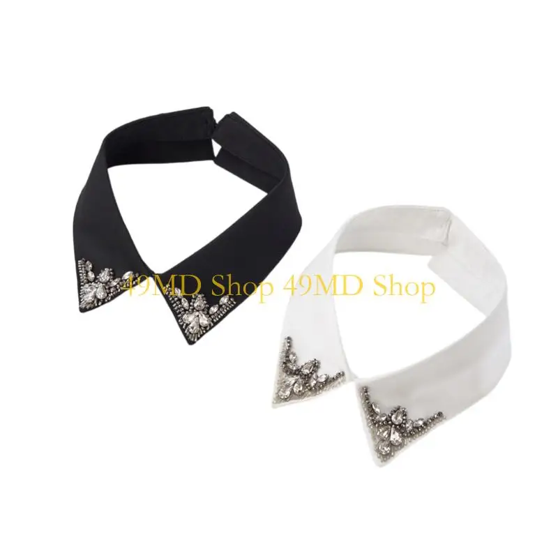49MD Easy Care Detachable Collar With Rhinestones Embellishments Adjustable Back Fastening For Professional Outfits