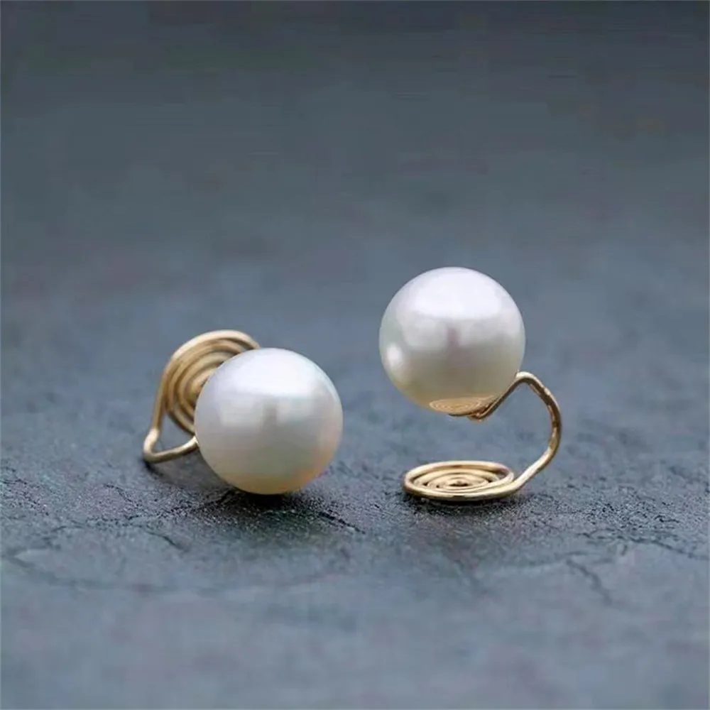 DIY Pearl Accessories S925 Sterling Silver Ear Clip Empty Tray Gold Silver Earrings Fit 7-10mm Round Flat E059