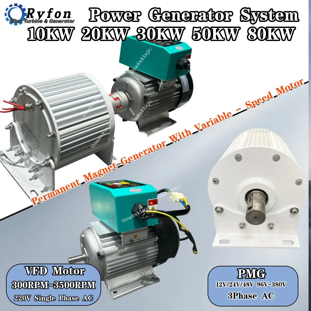 50KW 80KW 30KW 20KW 220V 380V 3Phase AC New Energy Permanent Magnet Generator With Variable Speed Motor Complete Set DIY Home