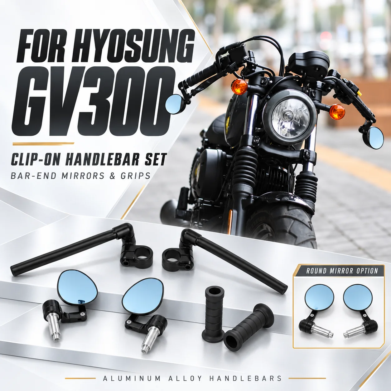 Split-type handlebar assembly (including rearview mirrors and cover plates) – aftermarket accessory for HYOSUNG GV300S/GVS300