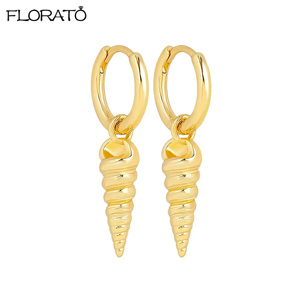 925 Sterling Silver Needle Trendy Conch Pendant Metal Casting Texture Earring Gold Color Fashion Jewelry Party Ear Accessories