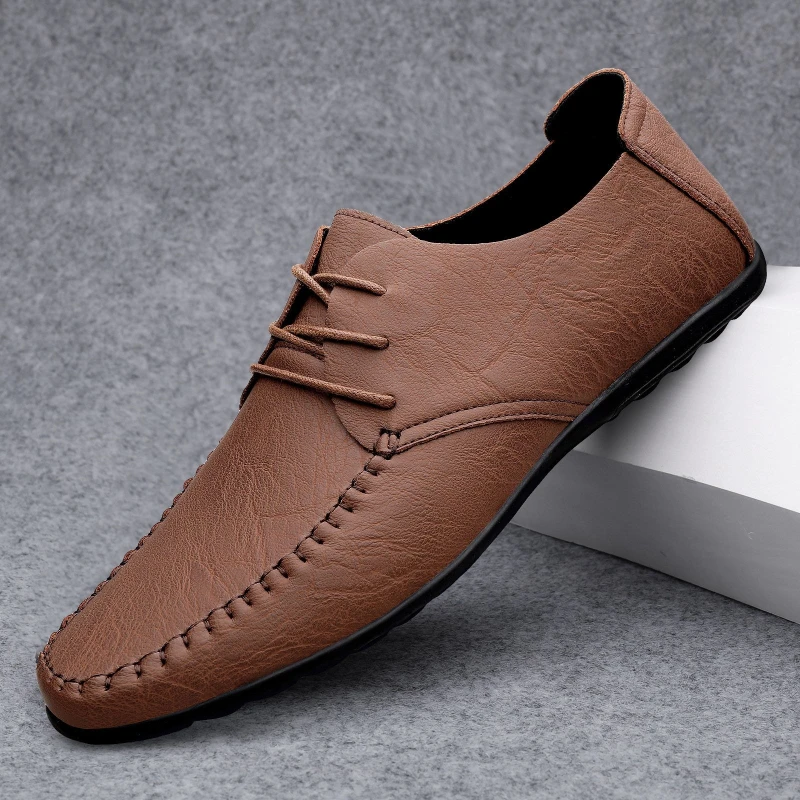 Mens Business Casual Breathable Leather Driving Moccasins Slip on Comfortable Loafers Middle Aged Dad Shoes Footwear