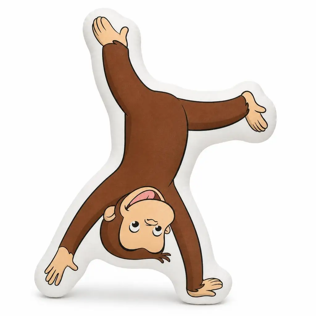 Curious George Monkey Handstand Gymnastics Cartoon Plush Pillow Cushion Irregular Stuffed Throw Pillow Home Decor Gift Sofa Bed