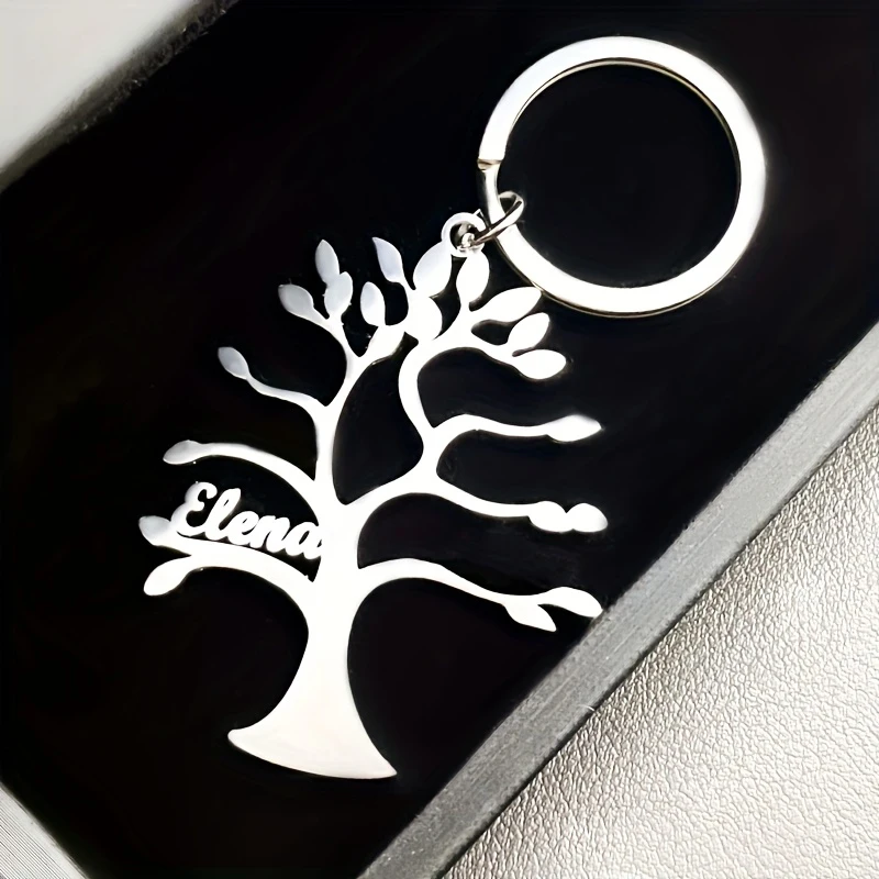 Personalized Custom Tree Of Life Stainless Steel Name Keychain Couple Keychain Family Member Names Pendant Personalized Gift