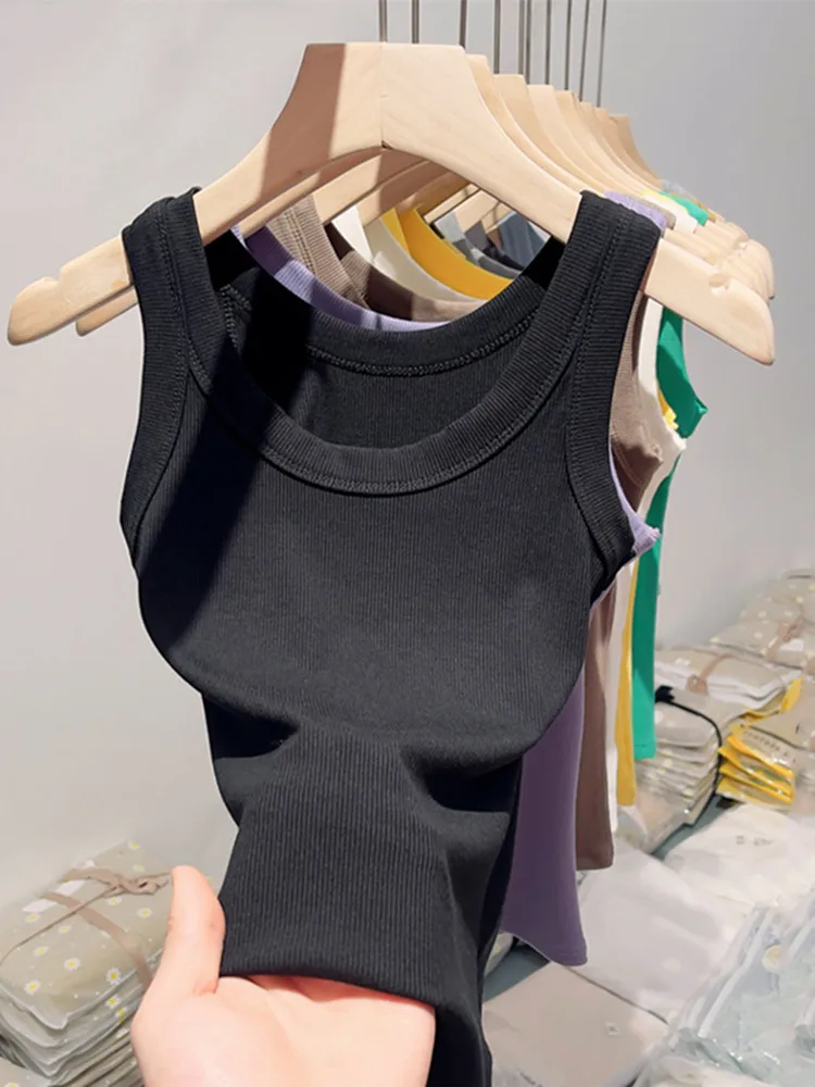 2026 New Women's Sleeveless Tank Top Threaded Design Outerwear Summer Slimming White Base Layer Shirt Prevents Side Breast