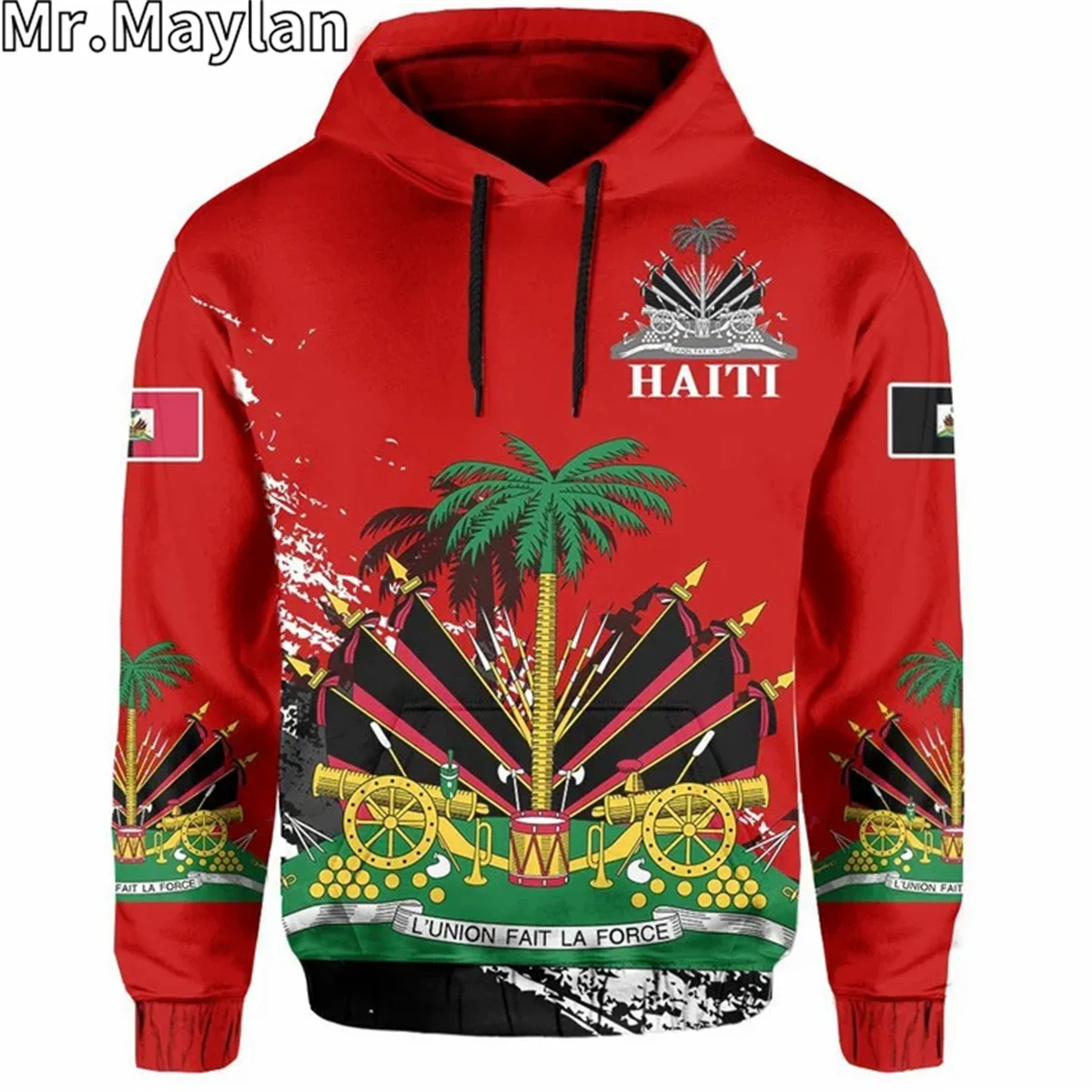 Sudadera con capucha para hombre y mujer, ropa de calle informal Unisex, con bandera de abrigo de HAITI, estilo DASHIKI, 3D, Hombre-6