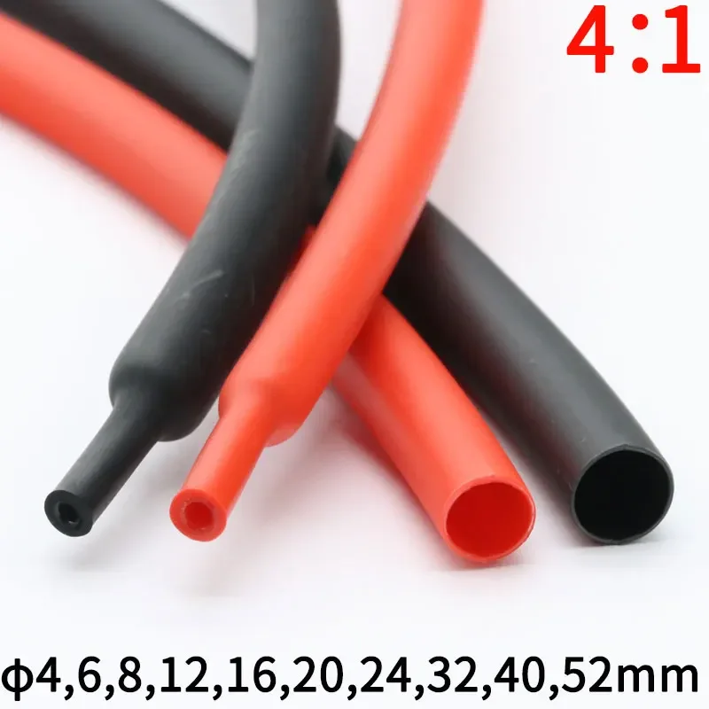 Heat Shrink Tube with Glue Adhesive Lined 4:1 Dual Wall Tubing Sleeve Wrap Wire Cable kit 4 6 8 12 16 20 24 32 40 52 mm 1 meter