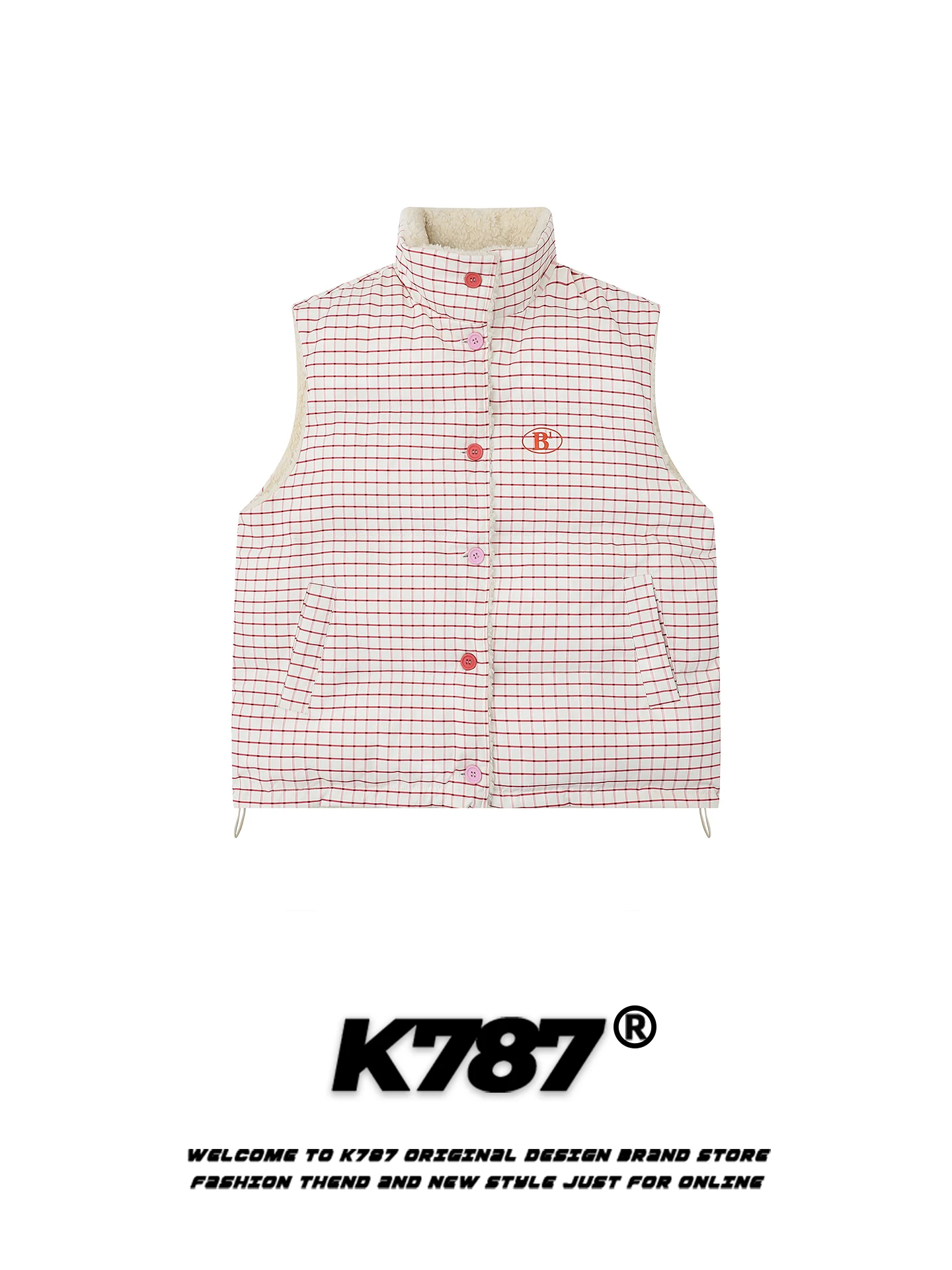 

Американский ретро-жилет в клетку из хлопка с двусторонним использованием, женский, с утолщением из овечьей шерсти, многослойный, теплый, молодежный, повседневный