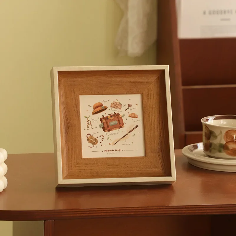 Retro Square Picture Frame Wood‑Grain Resin Photo Frame Table Stand & Wall Hanging Multi‑Size Home Art Decoration Frame