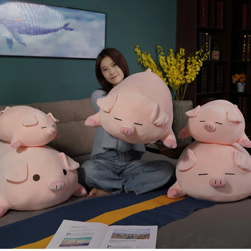 40~80cm Squishy Pig Stuffed Doll Lying Plush Piggy Toy Pink Animals Soft Plushie Pig Pillow Cushion Kids Baby Comforting Gift