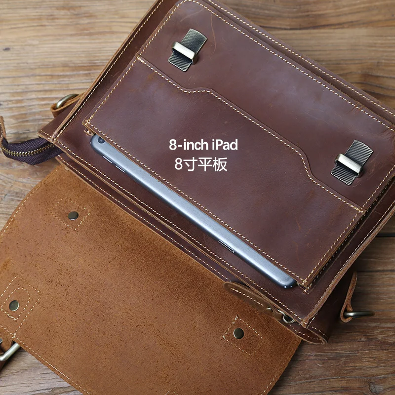 NZPJ Retro Leder Männer der Briefträger Tasche Crazy Horse männer Tasche Top Schicht Rindsleder Schulter Tasche Beiläufige Handtasche Für 10-zoll IPad – Detail 13