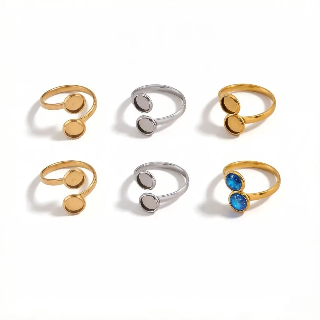 5pcs 1pcs Stainless Steel Adjustable Double Bezel Gemstone inlay Ring Base Blanks 6mm DIY For Jewelry Making Supplies﻿
