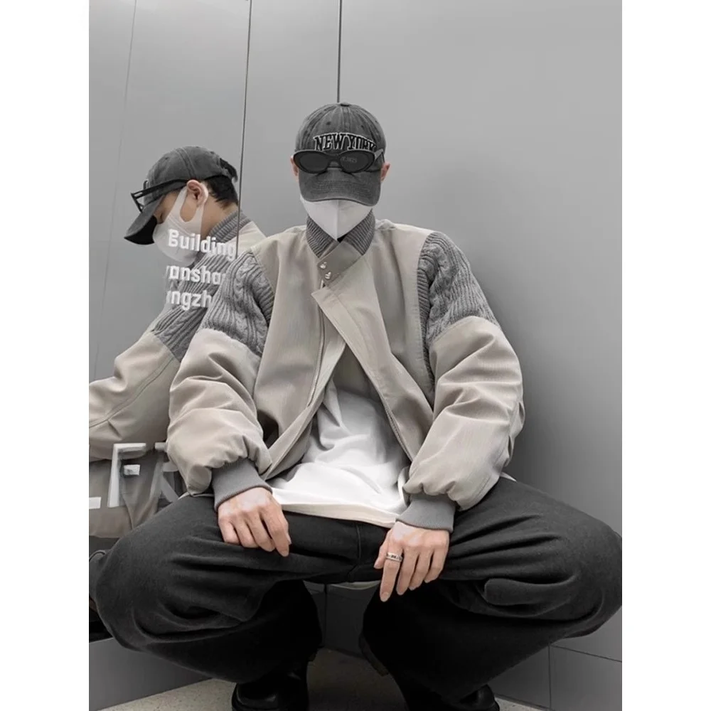 Loose Fit Pilot Jaet for Men Casual Knitted Patchwork Baseball Coat Autumn Winter Large Size American Sle Streetwear