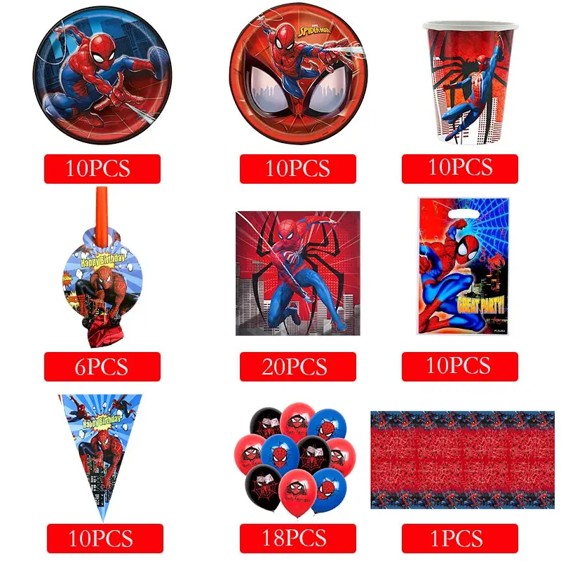 Spiderman Birthday Decoration Party stoviglie forniture per palloncini Red Spiderman Theme Cup Plate tovagliolo bambini ragazzi Happy Baby Shower