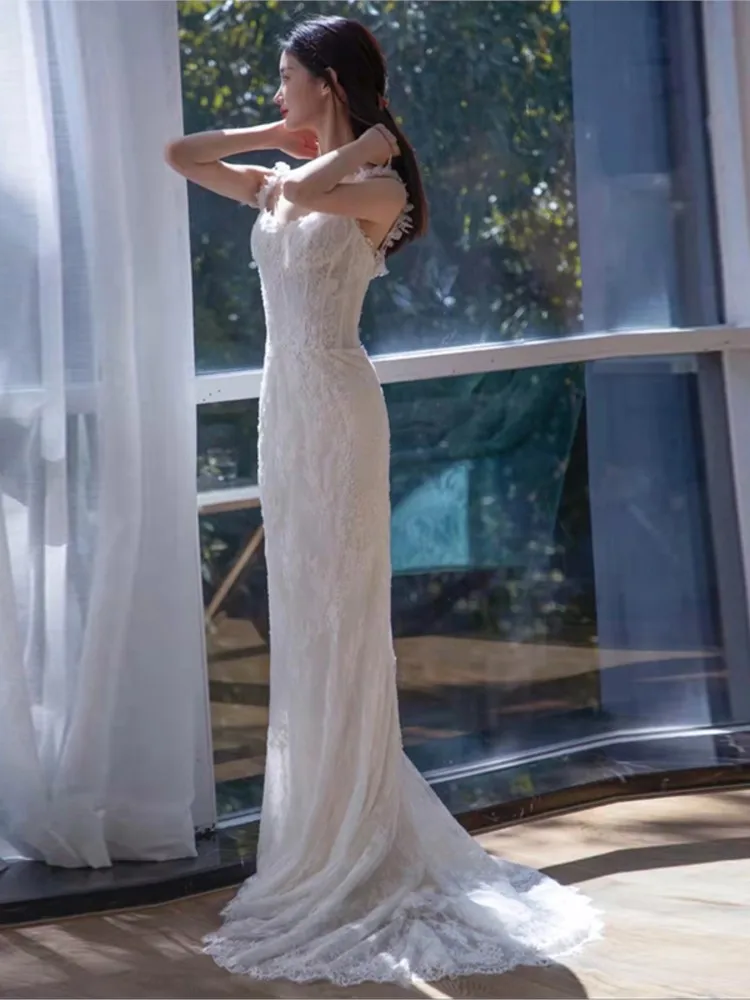 

Light Wedding Dress Simplicity Elegant Lace Veil Temperament Mori Fishtail Gown