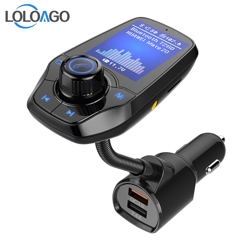 

LOLOAGO FM Transmitter Bluetooth 5.0 Carkit Handsfree Support TF Card U Disk Playback AUX Audio Receiver MP3 Player FM Modulator