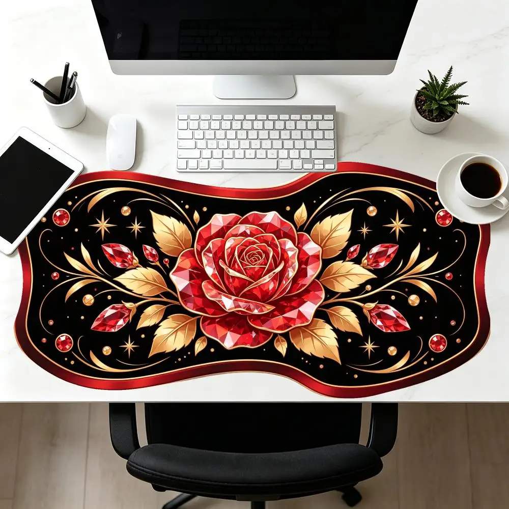 Silver Jewel Floral Mousepad with Thick Rubber Base Smooth Glide Special Shaped Luxury Desk Decorative Office Accessory