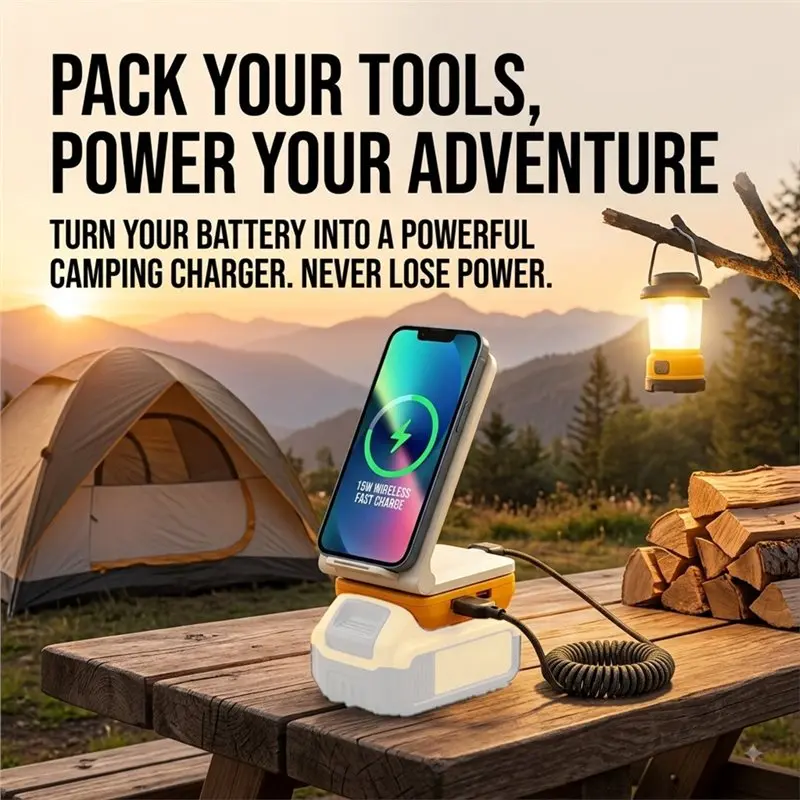 Wireless Power Source Adapter For Battery Charging Fast USB Phone Stand Station For Jobsite Desk Dock