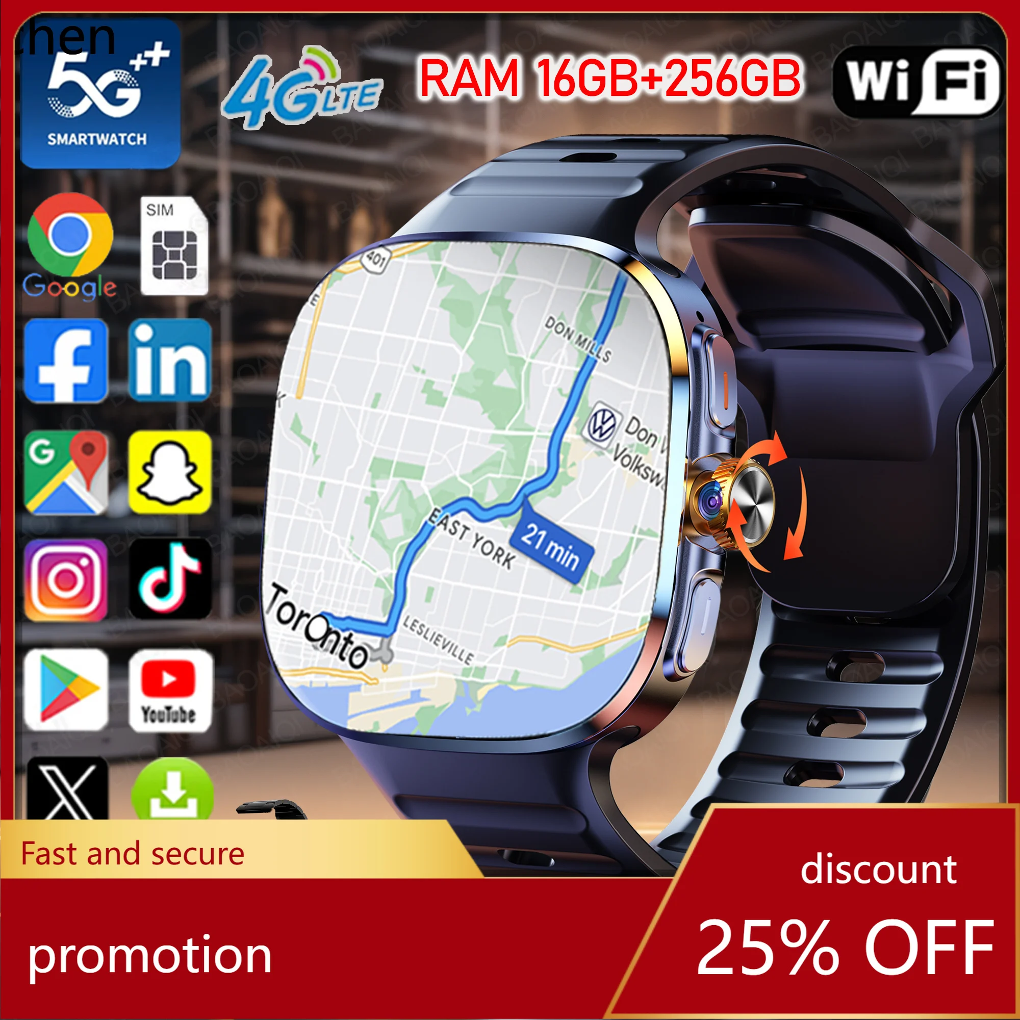 YFY  smartwatch - large screen, rotating camera, map connectivity, app-enabled smartwatch